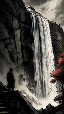 towering waterfall cascading down a cliff