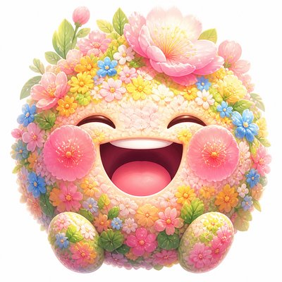 an exaggerated laughing face of an original round mascot character, bold and readable at small size, plain background, no text