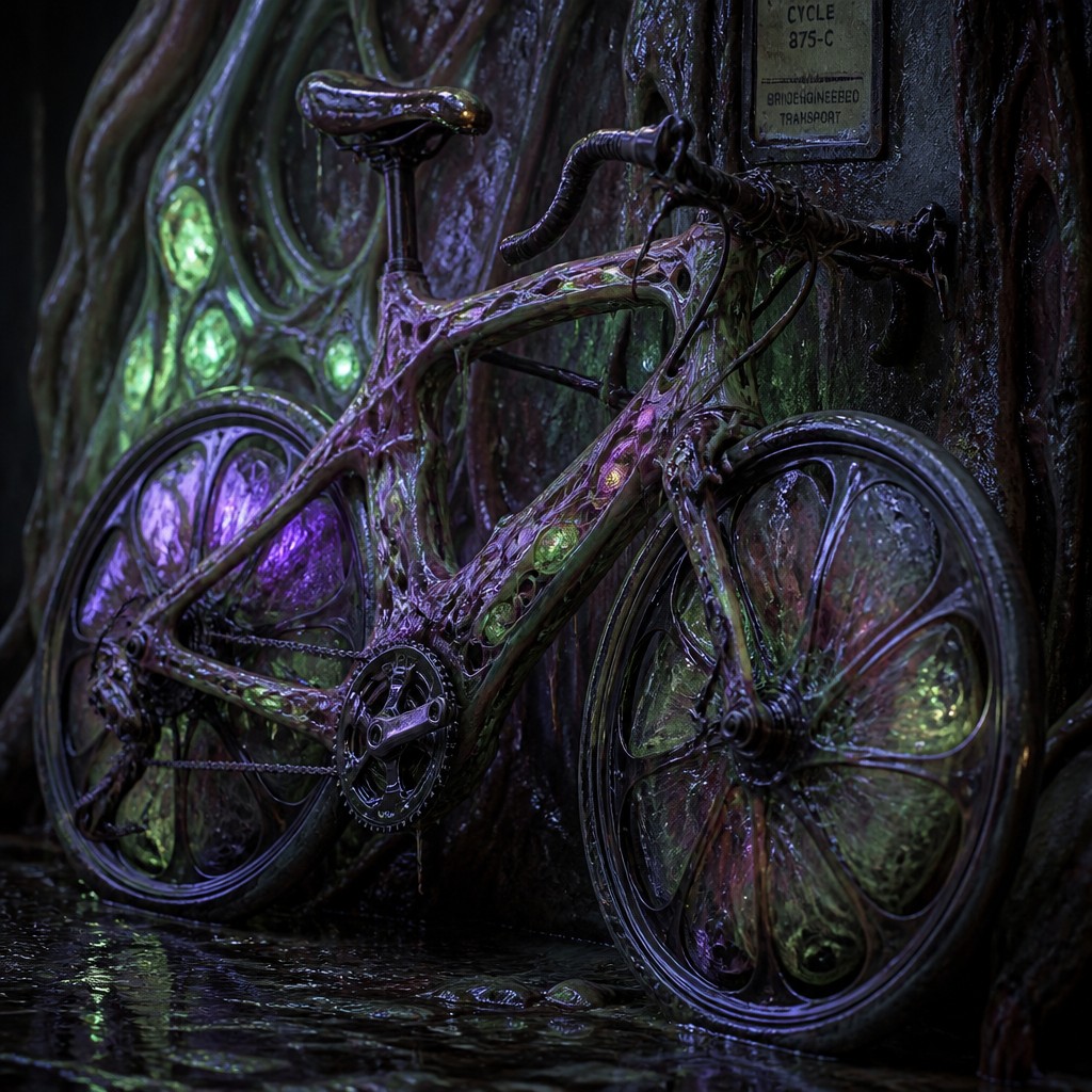 bicyle resting against a wall