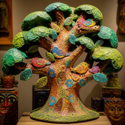 a tree in nature — Papier-Mache Art Style