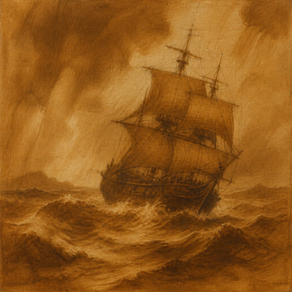 sailing ship on a stormy sea — Classical Underpainting Style
