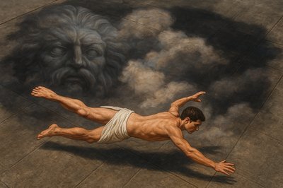 a painting of a man falling off his knees