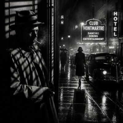 urban street with city activity — Film Noir Aesthetic