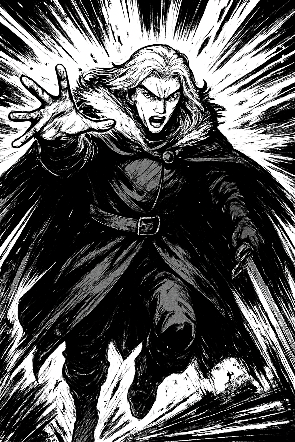 a drawing of a man with a sword