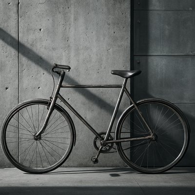 bicyle resting against a wall