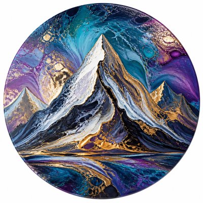 an emblem of a mountain peak inside a circle, simple bold shapes on a plain background, no text or lettering