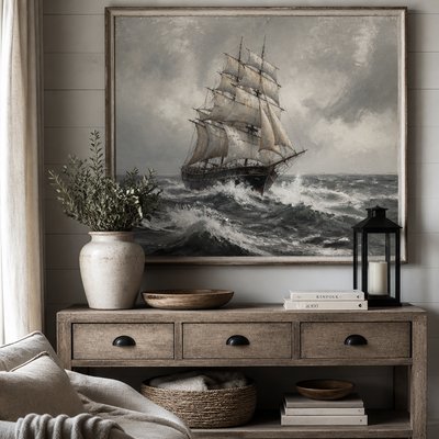 sailing ship on a stormy sea