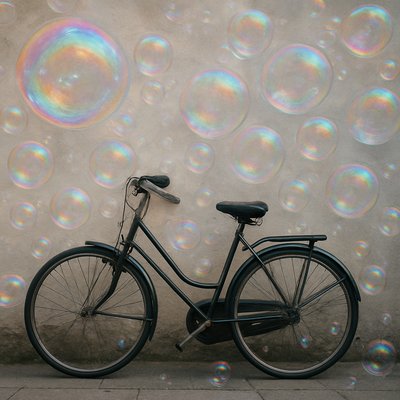 bicyle resting against a wall
