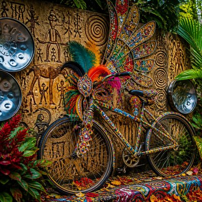 bicyle resting against a wall