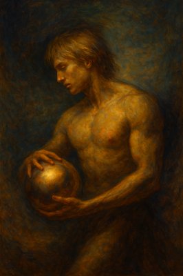 a painting of a man holding a ball