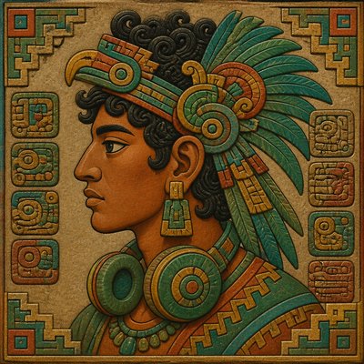 head-and-shoulders portrait of an original character: a young man with curly dark hair and headphones around his neck, plain backdrop, no text