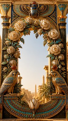 an arch of white roses and eucalyptus in soft morning light, elegant vertical composition with open space, no text