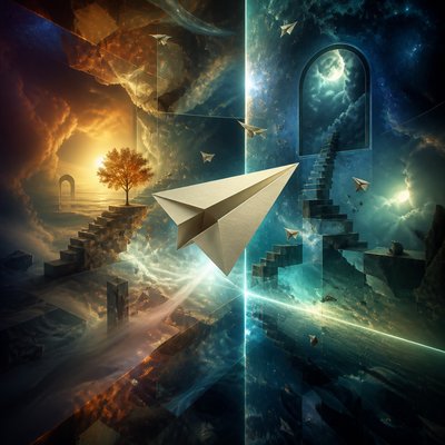 a paper plane, clean minimal composition on a plain background, no text