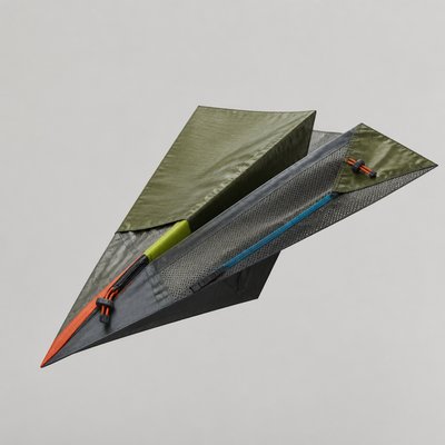 a paper plane, clean minimal composition on a plain background, no text