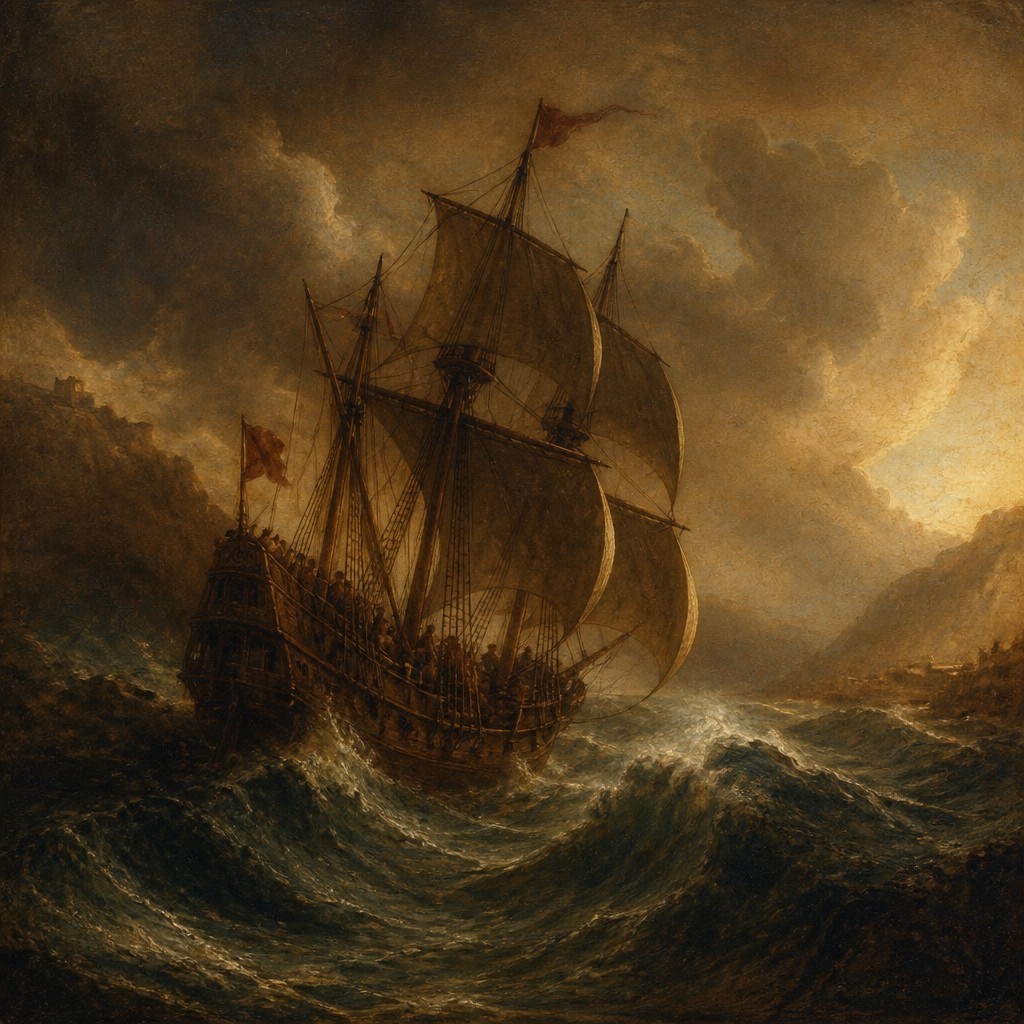 sailing ship on a stormy sea