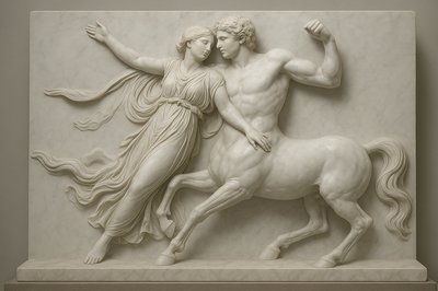a statue of a man and a woman riding a horse