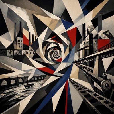 wide landscape with natural scenery — Vorticism Art Style