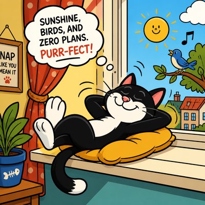 a cat lounging in a sunlit window