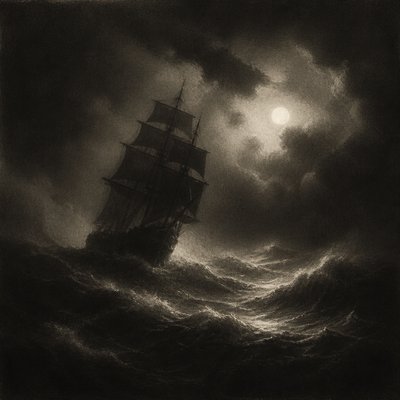 sailing ship on a stormy sea
