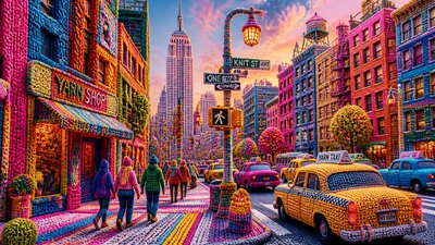 bustling city street panorama at dusk