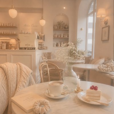cozy cafe interior with warm lighting
