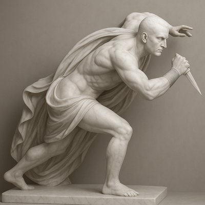 a statue of a man holding a knife