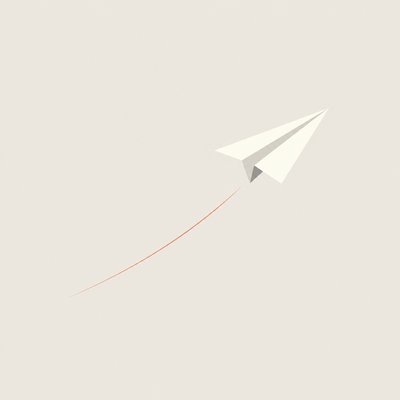 a paper plane, clean minimal composition on a plain background, no text