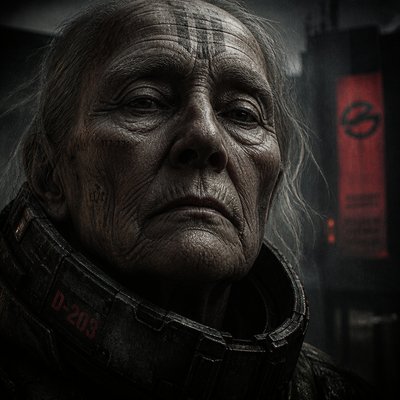 close-up portrait of an elderly person with expressive weathered features