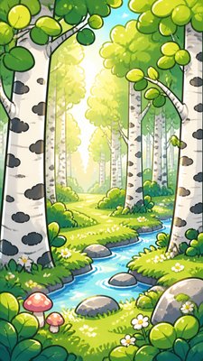 a serene birch forest in soft morning light, no people, no text