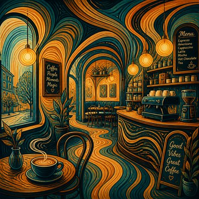 cozy cafe interior with warm lighting