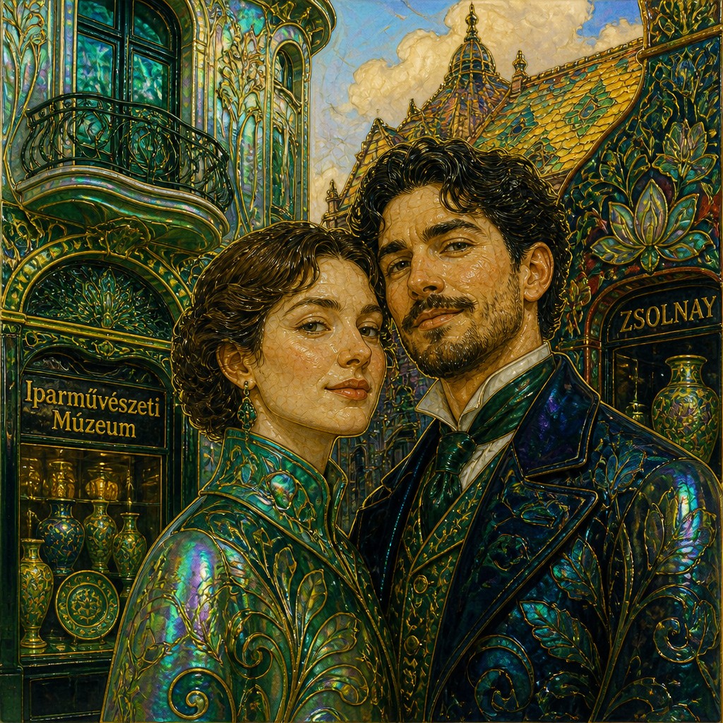 portrait of two people together — Budapest Art Style