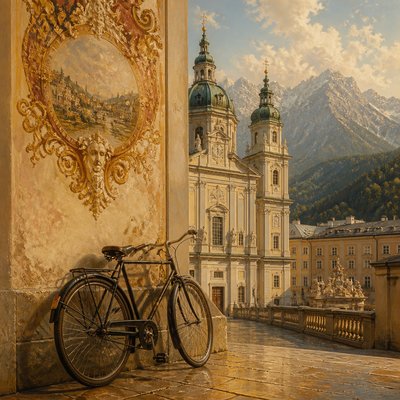 bicyle resting against a wall — Salzburg Art Style