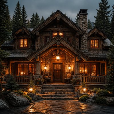 house with front view — Rustic Cabin Interior Design