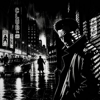 urban street with city activity — Noir Comic Art