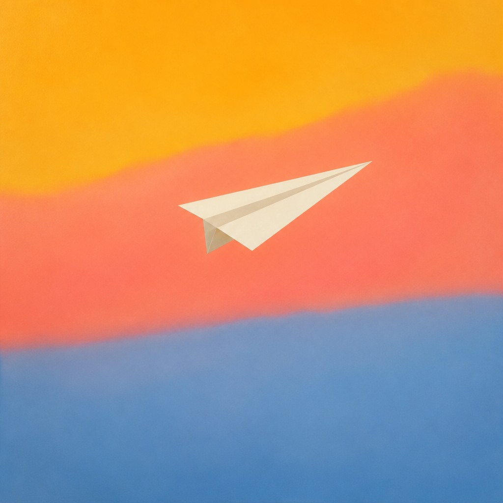 a paper plane, clean minimal composition on a plain background, no text