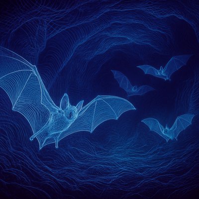 A group of ghost bats, with large translucent wings, in a giant cave in Queensland, Australia. Photo-realistic, professional nature photography, extreme detail