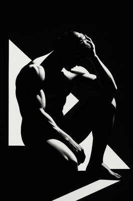 a black and white photo of a naked man