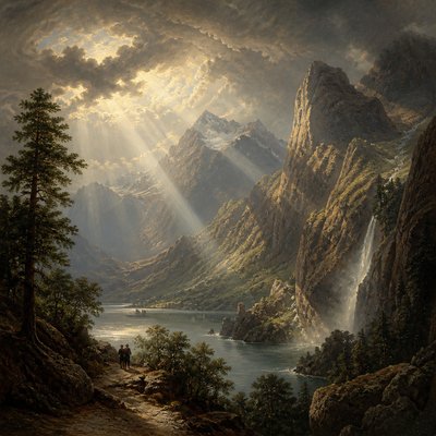 serene landscape with mountains and water