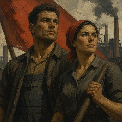 portrait of two people together — Social Realism Art Style