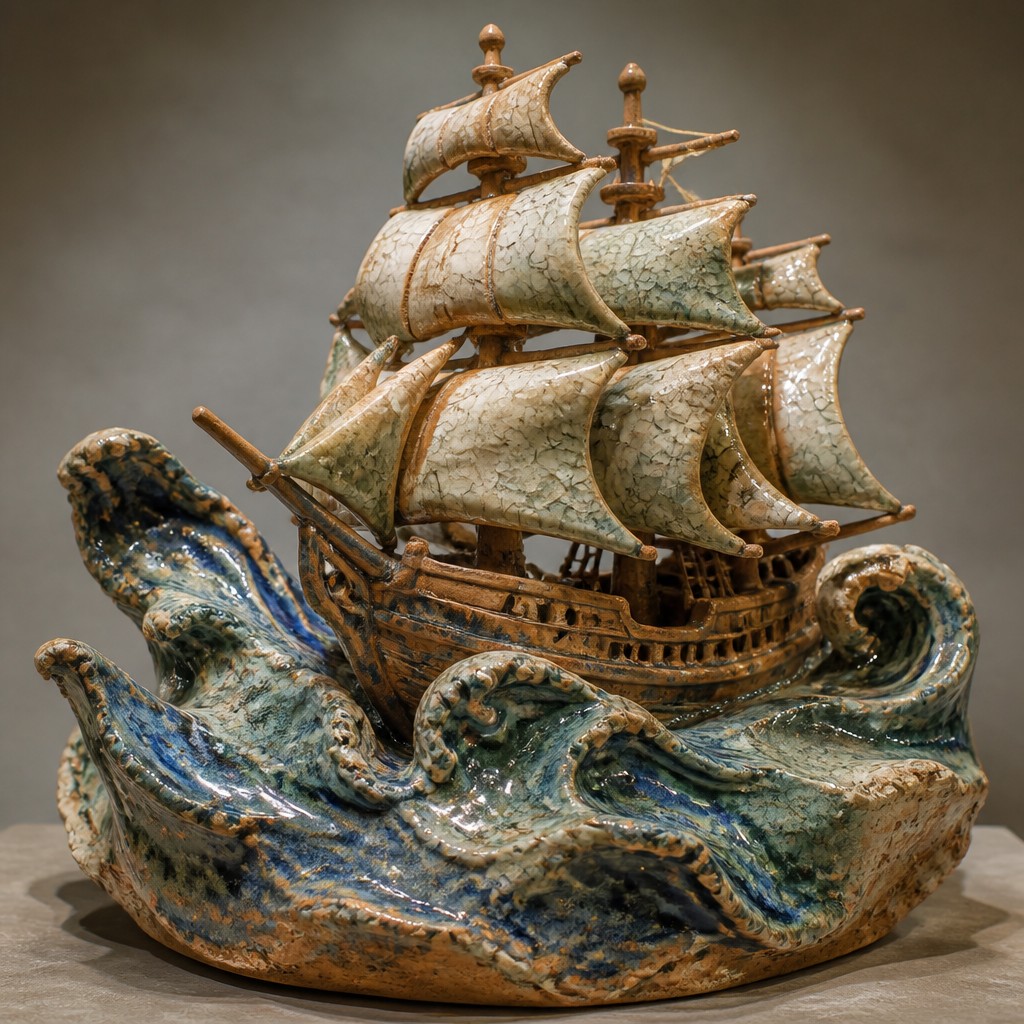 sailing ship on a stormy sea