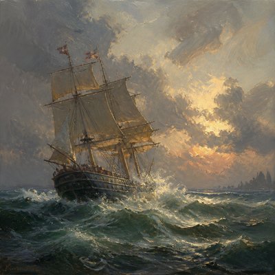sailing ship on a stormy sea