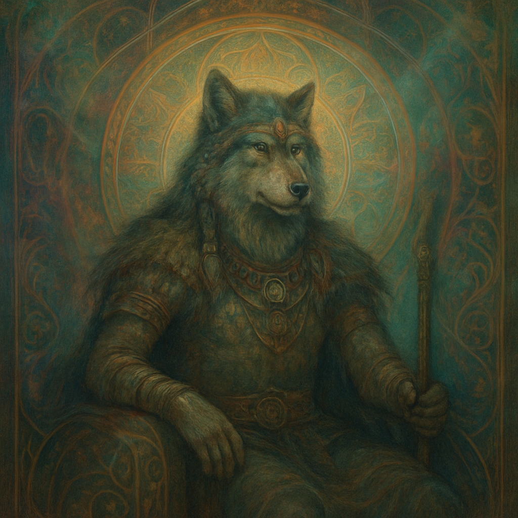 The central figure should display the ferocity of a wolf in motion, but the discipline of a true leader in rest. High-detail fantasy illustration, cinematic lighting, tribal warrior aesthetic, emphasis on the duality of conquest and provision.