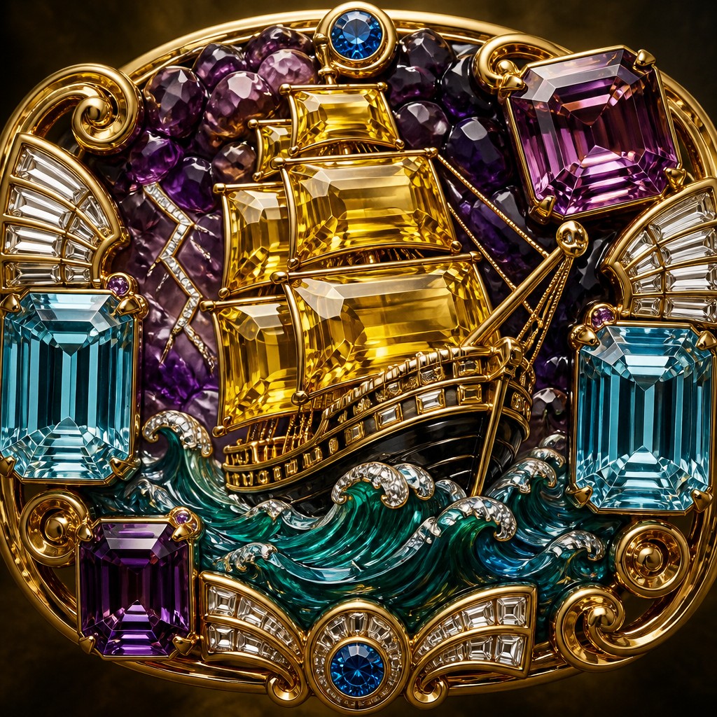 sailing ship on a stormy sea — Cocktail Ring Era Jewelry Style