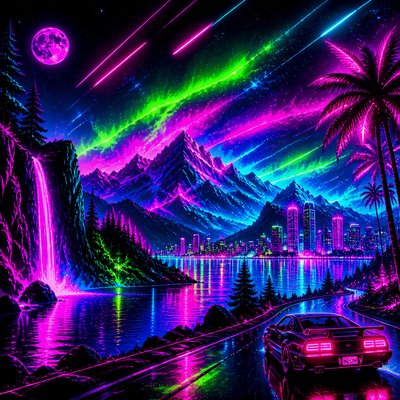 wide landscape with natural scenery — Neon Pop Art Style