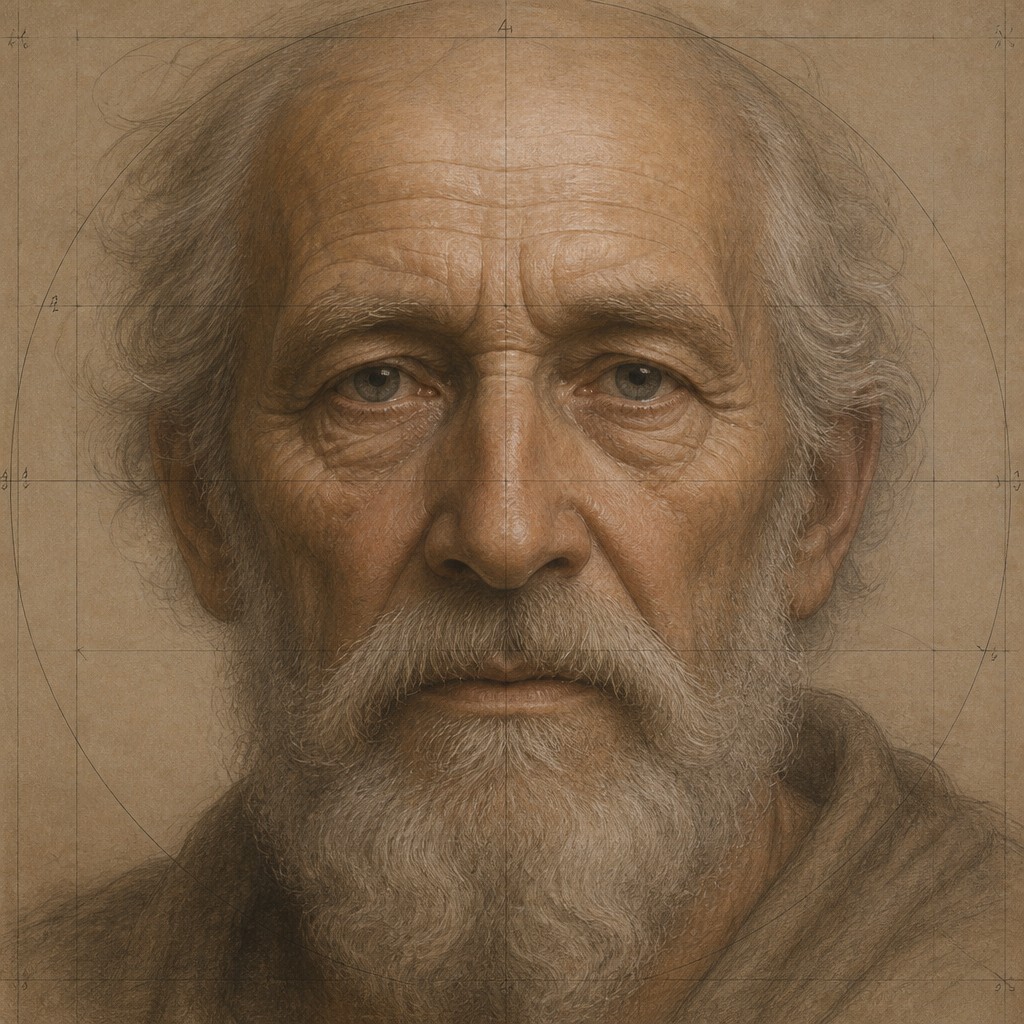 close-up portrait of an elderly person with expressive weathered features — Classical Proportion Art Style