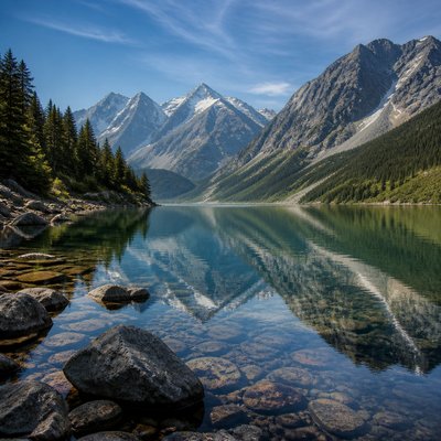 serene landscape with mountains and water