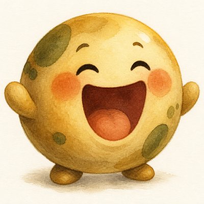 an exaggerated laughing face of an original round mascot character, bold and readable at small size, plain background, no text
