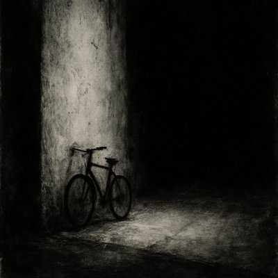 bicyle resting against a wall