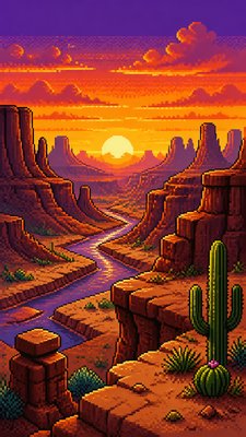 a desert canyon under a dramatic sunset sky, no people