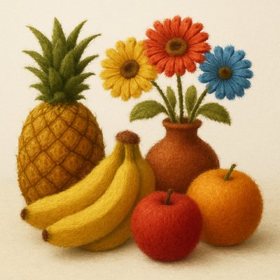 still life arrangement of fruits and flowers
